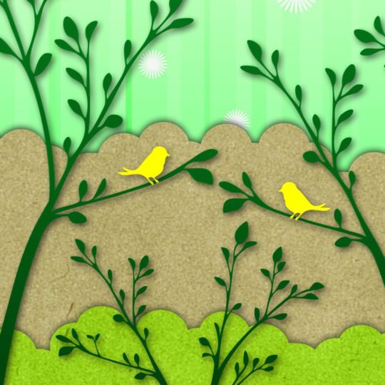 鳥イラスト緑黄の Android スマホ 壁紙