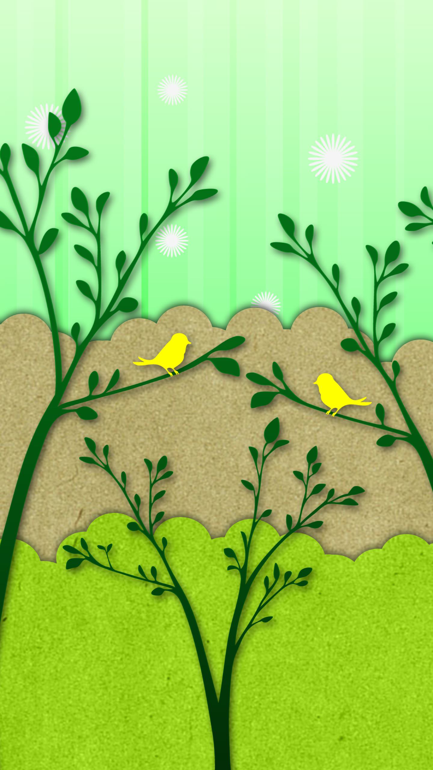 鳥イラスト緑黄 | wallpaper.sc スマホ壁紙