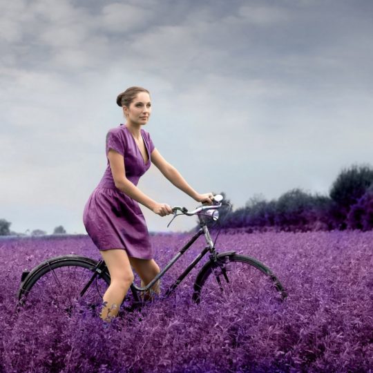 Chara women purple bicycle Android SmartPhone Wallpaper