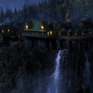 Fantasy landscape waterfall iPhone4s Wallpaper