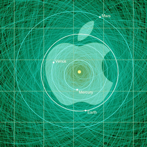 Apple logo shelf cool green solar system iPhone6s Plus / iPhone6 Plus Wallpaper