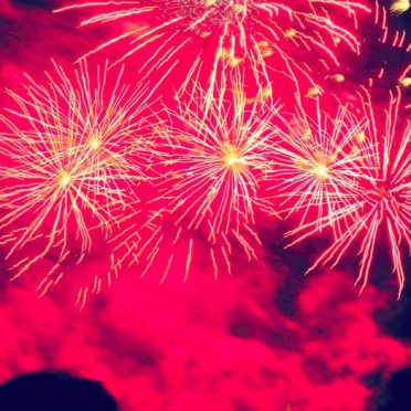 Landscape red fireworks iPhone7 Wallpaper