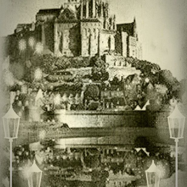 Mont Saint Michel Black and White iPhone7 Plus Wallpaper