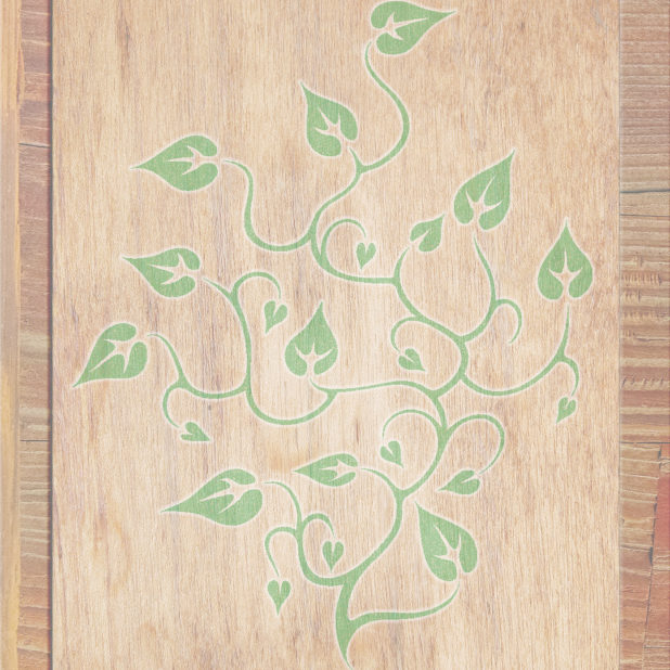 Wood grain leaves Brown green iPhone8Plus Wallpaper