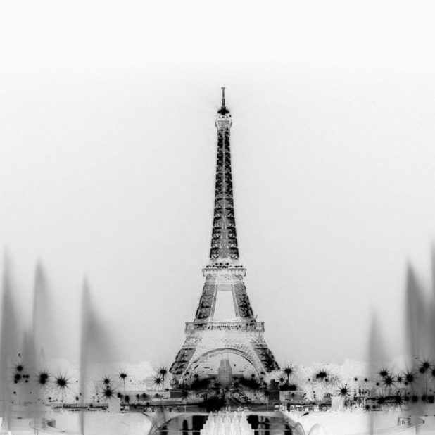 Monochrome landscape Eiffel Tower iPhone8Plus Wallpaper
