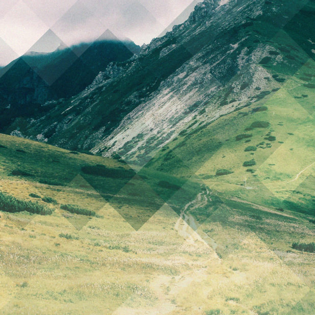 Landscape meadow mountain green blue black iPhone8Plus Wallpaper