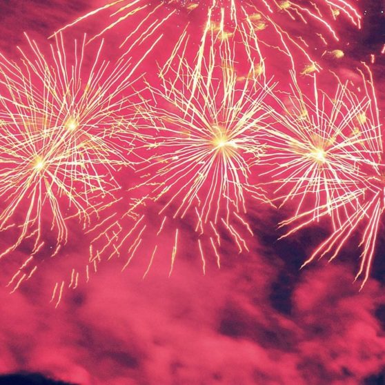 Landscape red fireworks iPhoneX Wallpaper
