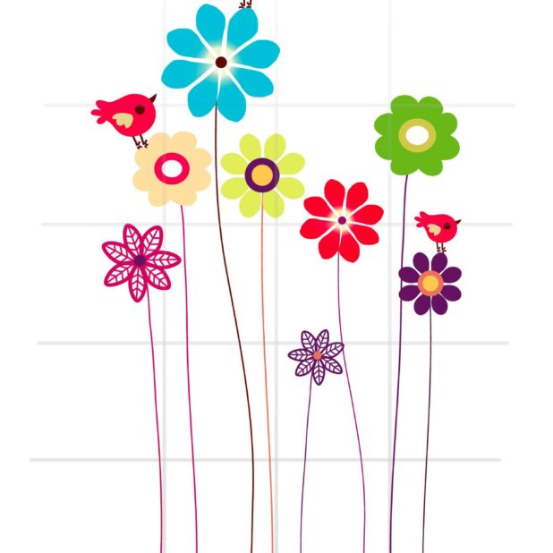 Ilustraciones florales coloridos pájaros niñas y mujer para la estantería Fondo de Pantalla de iPhone6sPlus / iPhone6Plus