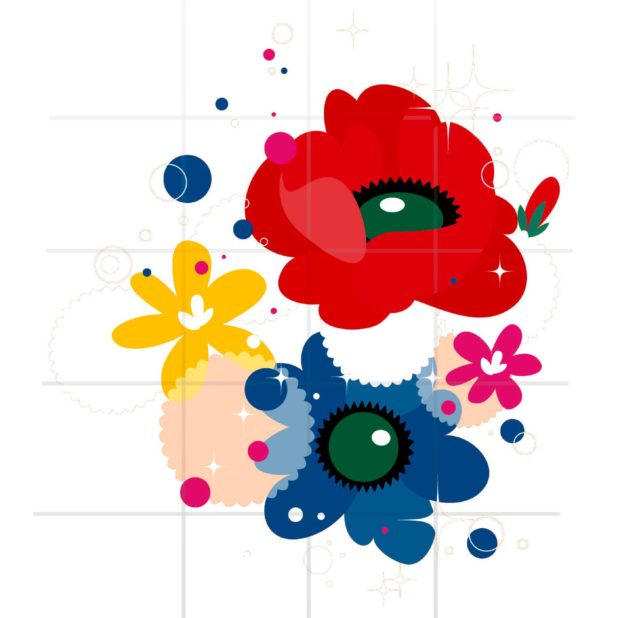 Patrón niñas ilustración de flores y la mujer de la plataforma azul amarillo rojo colorido Fondo de Pantalla de iPhone7Plus