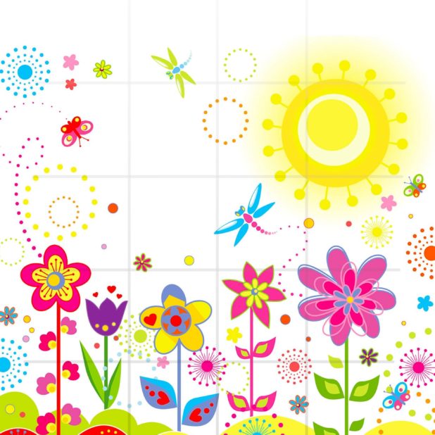 Ilustraciones florales niñas sol libélula y mujer por estante Fondo de Pantalla de iPhone7Plus