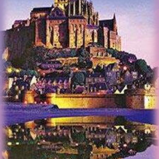 Vista nocturna del Mont-Saint-Michel Fondo de Pantalla de iPhone8Plus