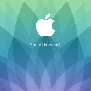 Apple peristiwa logo musim semi musim semi depan. Hijau biru ungu Apple Watch photo face Wallpaper