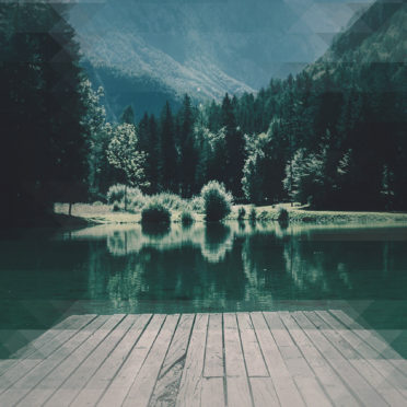 pemandangan danau dermaga gunung hijau biru iPhone7 Wallpaper