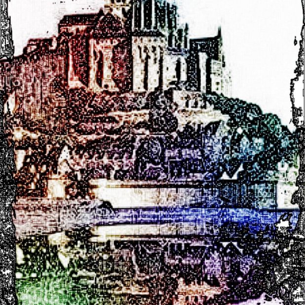Mont Saint Michel berwarna-warni iPhone7 Plus Wallpaper