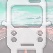 Landscape bus jalan biru muda iPhone8 Wallpaper