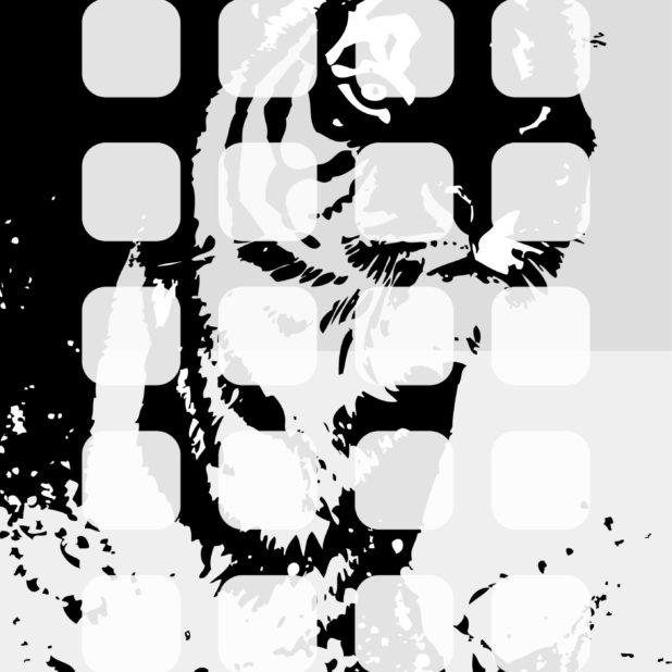 Ilustrasi harimau monokrom rak iPhone8Plus Wallpaper
