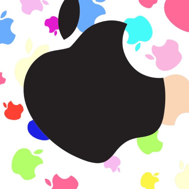 Appleロゴカラフル女子向け黒の iPhone6s Plus / iPhone6 Plus 壁紙