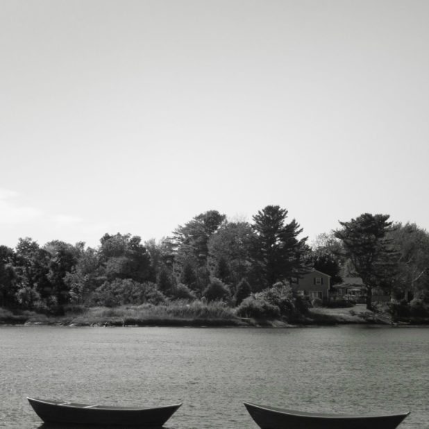 風景ボート山白黒の iPhone7 Plus 壁紙