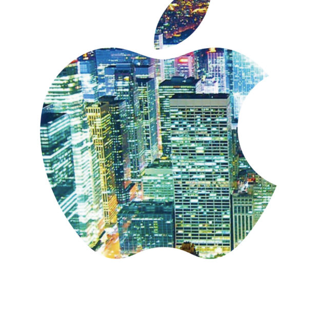 Appleロゴ白ビル風景の iPhone7 Plus 壁紙