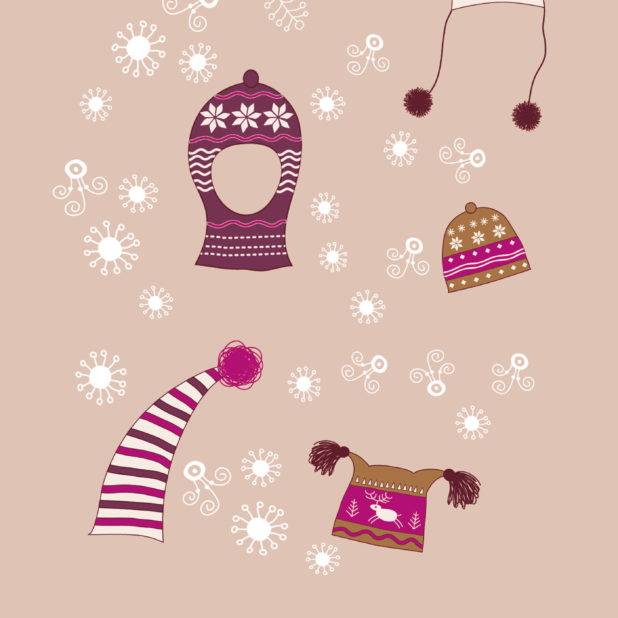 冬雪帽子桃可愛い女子向けの iPhone7 Plus 壁紙