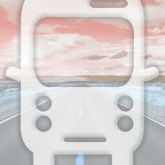 風景道路バス橙の iPhone8 壁紙