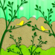 鳥イラスト緑黄の iPhone8 壁紙