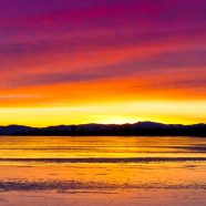 景色夕暮れ海赤紫の iPhone8 壁紙