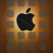 Appleロゴ棚板茶色黒の iPhone8 壁紙