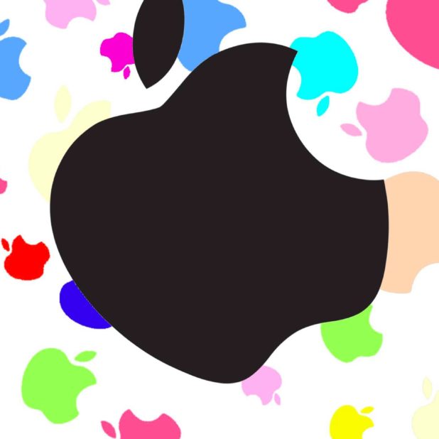 Appleロゴカラフル女子向け黒の iPhone8Plus 壁紙