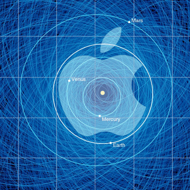 Appleロゴ棚クール青太陽系の iPhone8Plus 壁紙
