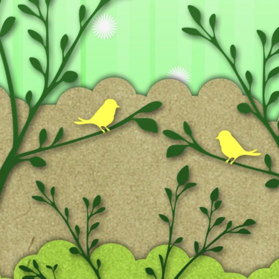 鳥イラスト緑黄の iPhoneX 壁紙
